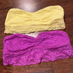 Two Aerie Ruched Lace Bandeau Bralettes